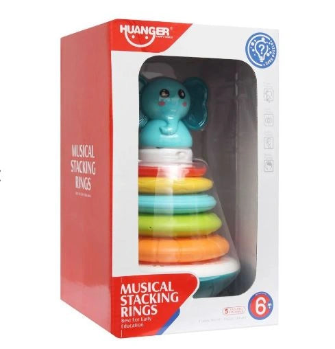 Huanger Musical Montessori Stacking Rainbow Rings Toy