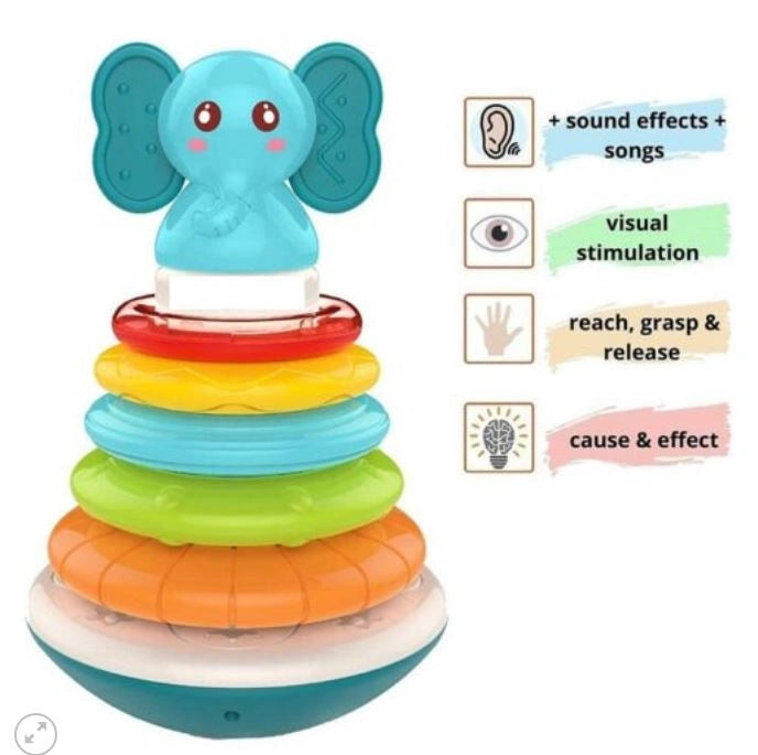 Huanger Musical Montessori Stacking Rainbow Rings Toy