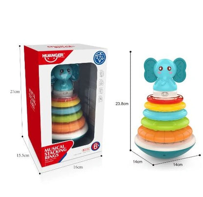 Huanger  Musical Montessori Stacking Rainbow Rings Toy